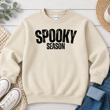 Load image into Gallery viewer, Spooky Season Black Halloween design on Sand crewneck sweatshirt