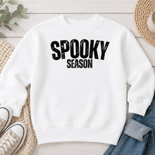 Load image into Gallery viewer, Spooky Season Black Halloween design on White crewneck sweatshirt