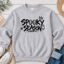 Load image into Gallery viewer, Spooky Season Graffiti Halloween design on Ash Grey crewneck sweatshirt