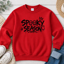Load image into Gallery viewer, Spooky Season Graffiti Halloween design on Red crewneck sweatshirt