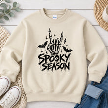 Load image into Gallery viewer, Spooky Season Skeleton Hand Halloween design on Sand crewneck sweatshirt