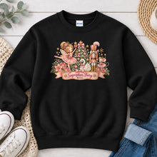 Load image into Gallery viewer, Sugarplum Fairy And Co Christmas design on Black crewneck sweatshirt