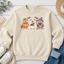 Load image into Gallery viewer, Teddy Bears In Costumes Halloween design on Sand crewneck sweatshirt