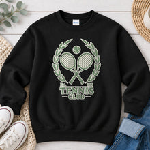Load image into Gallery viewer, Tennis Club Sports design on Black crewneck sweatshirt
