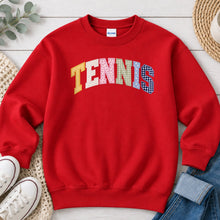 Load image into Gallery viewer, Tennis Patterned Letters Sports design on Red crewneck sweatshirt