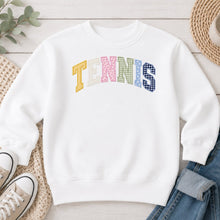 Load image into Gallery viewer, Tennis Patterned Letters Sports design on White crewneck sweatshirt