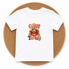 Load image into Gallery viewer, Thanksgiving Cutest Little Turkey design on white kids t-shirt