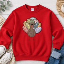 Load image into Gallery viewer, Pastel Turkey Thanksgiving design on Red crewneck sweatshirt