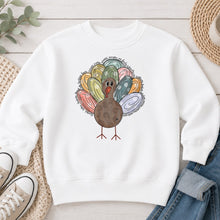 Load image into Gallery viewer, Pastel Turkey Thanksgiving design on White crewneck sweatshirt