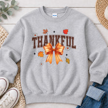 Load image into Gallery viewer, Thankful Bow Thanksgiving design on Ash Grey crewneck sweatshirt