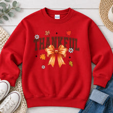 Load image into Gallery viewer, Thankful Bow Thanksgiving design on Red crewneck sweatshirt