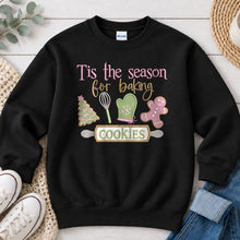 Load image into Gallery viewer, Tis The Season For Baking Christmas design on Black crewneck sweatshirt