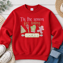 Load image into Gallery viewer, Tis The Season For Baking Christmas design on Red crewneck sweatshirt
