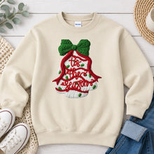 Load image into Gallery viewer, Tis The Season Knit Tree Christmas design on Sand crewneck sweatshirt