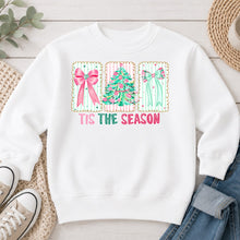 Load image into Gallery viewer, Tis The Season Pink Trees Christmas design on White crewneck sweatshirt