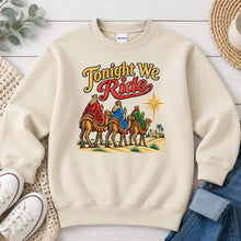 Load image into Gallery viewer, Tonight We Ride Journey to Bethlehem Faith design on Sand crewneck sweatshirt