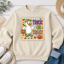 Load image into Gallery viewer, Trick Or Treat Duck Halloween design on Sand crewneck sweatshirt
