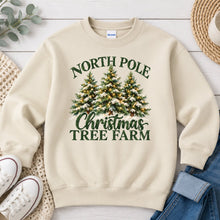 Load image into Gallery viewer, Vintage North Pole Christmas Tree Farm Christmas design on Sand crewneck sweatshirt