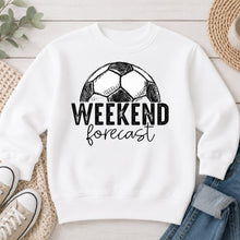 Load image into Gallery viewer, Weekend Forecast Soccer Sports design on White crewneck sweatshirt