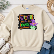 Load image into Gallery viewer, Witch Way To The Candy Halloween design on Sand crewneck sweatshirt