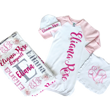 Load image into Gallery viewer, Baby Layette set 4 PC Layette set Blanket, gown, hat, bib