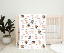 Load image into Gallery viewer, Personalized Name Blanket Girl Coral Woodland Animals JOSEPHINE