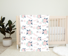 Load image into Gallery viewer, Personalized Name Blush and Navy Floral Blanket MARLEY