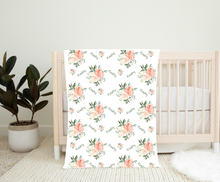 Load image into Gallery viewer, Personalized Name Blanket Coral & Green Floral KINSLEY
