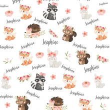 Load image into Gallery viewer, Personalized Name Blanket Girl Coral Woodland Animals JOSEPHINE