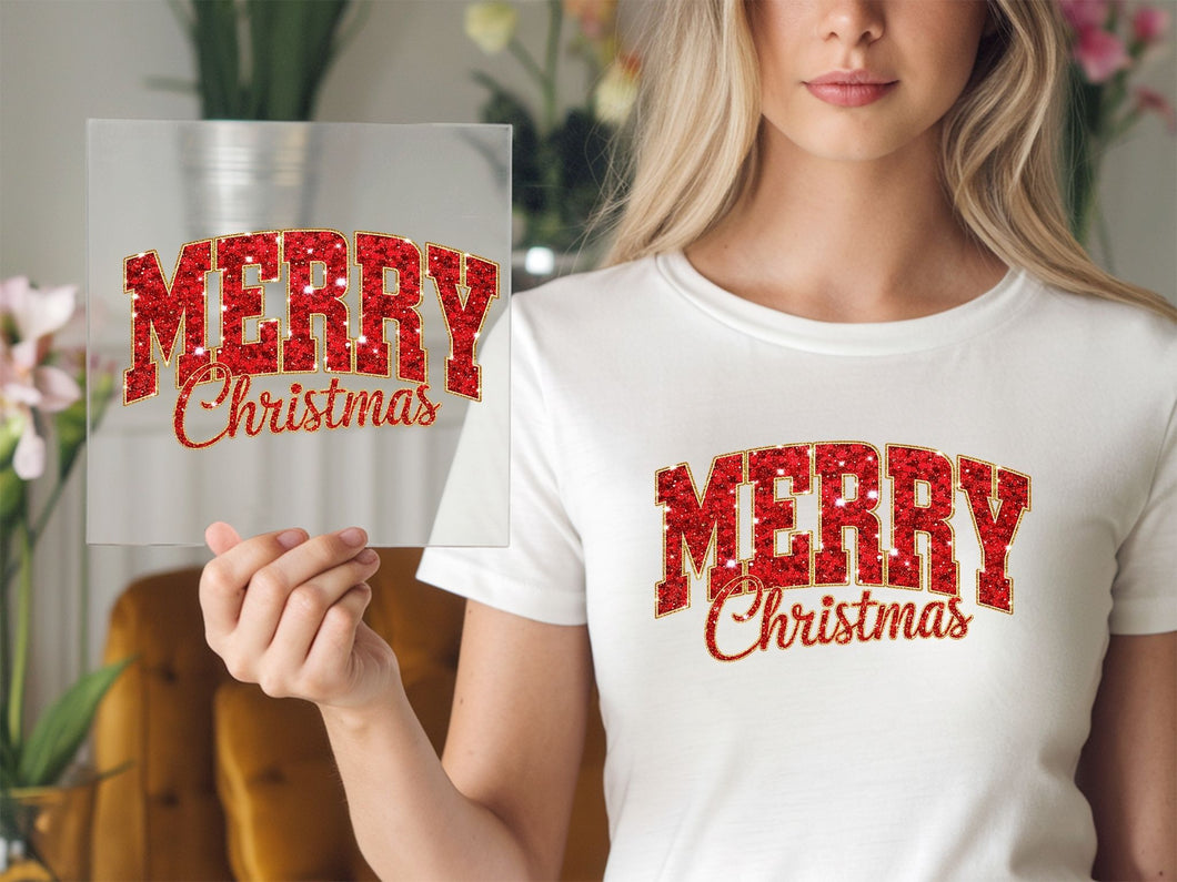 Merry Christmas Red glitter DTF TRANSFER