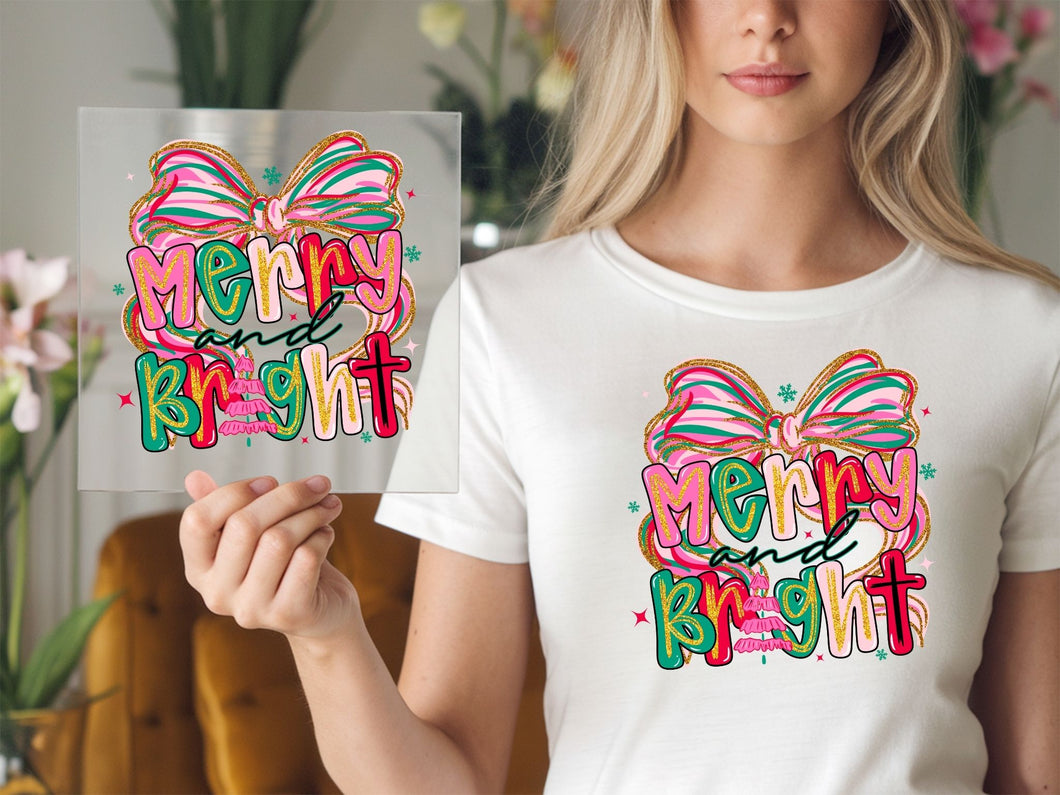 Merry and Bright Bow Christmas DTF TRANSFER