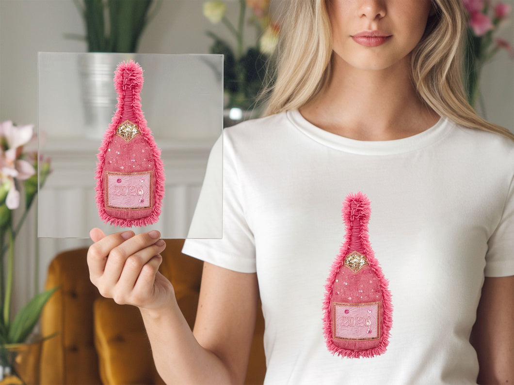 New Years 2026 Champagne Bottle Yarn DTF TRANSFER