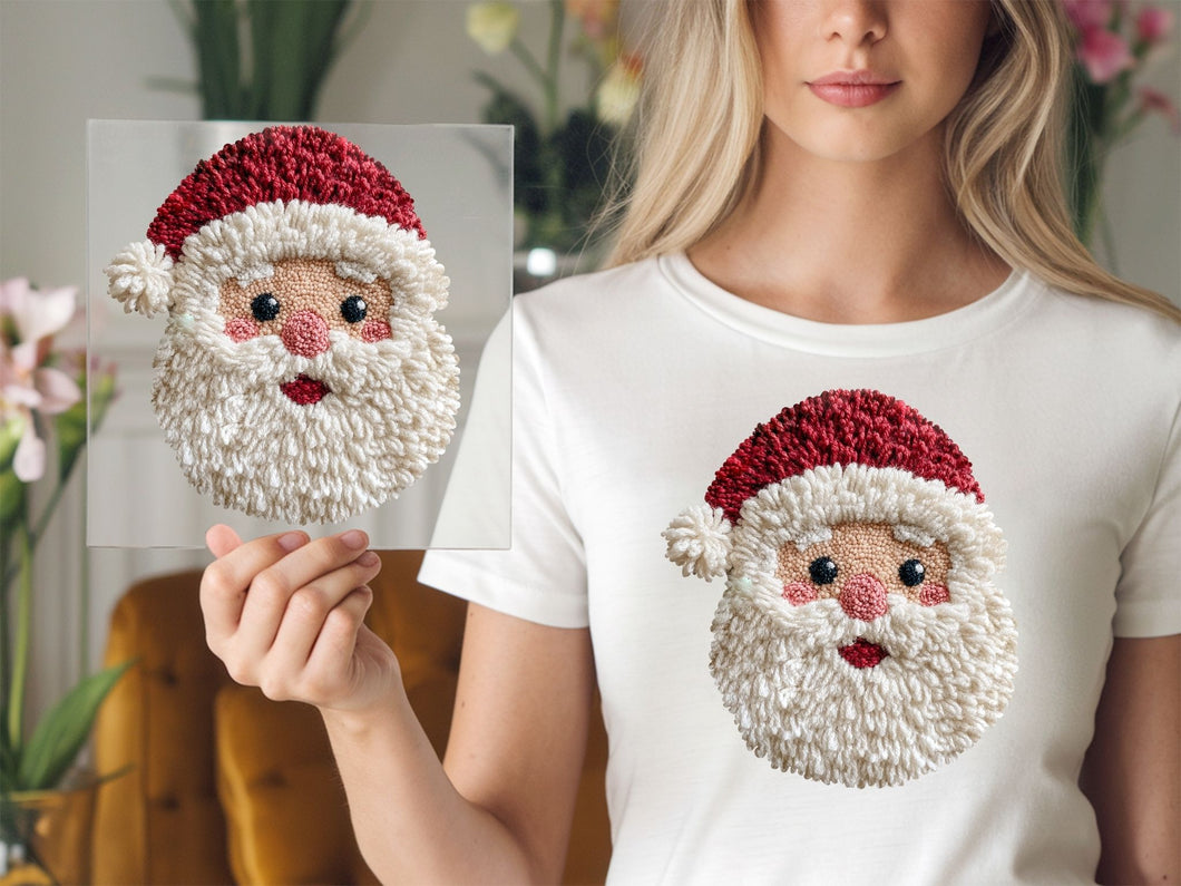 Santa Red Hat Yarn Rosette Knot Nose DTF TRANSFER