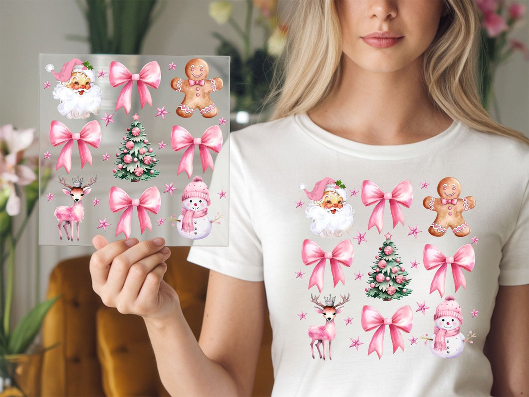 Pink Christmas Croquette design christmas DTF TRANSFER