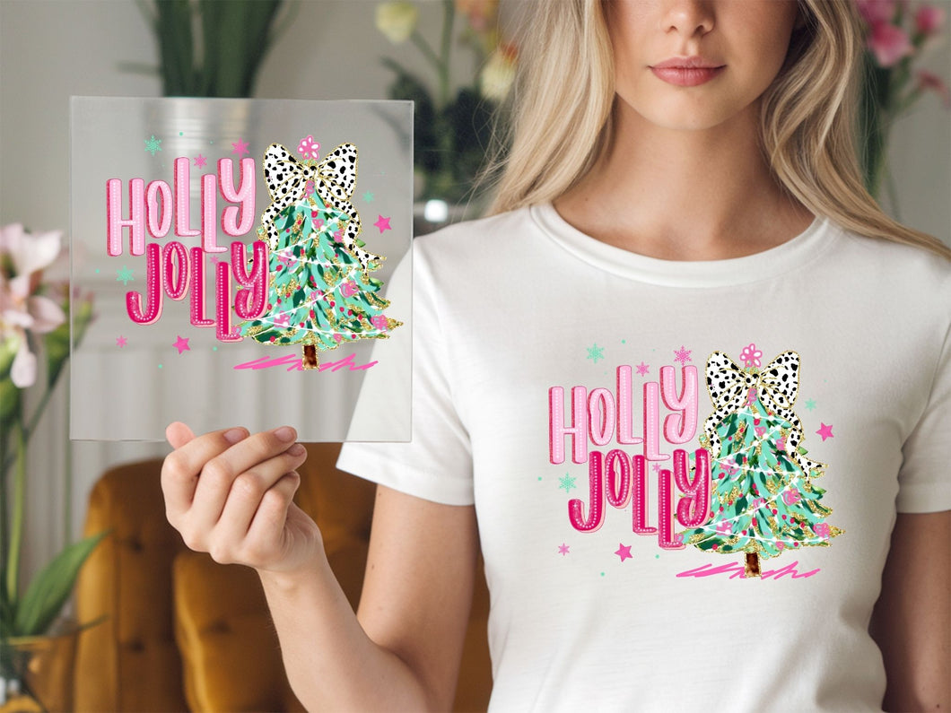 Pink Holly Jolly Chrismtas DTF TRANSFER
