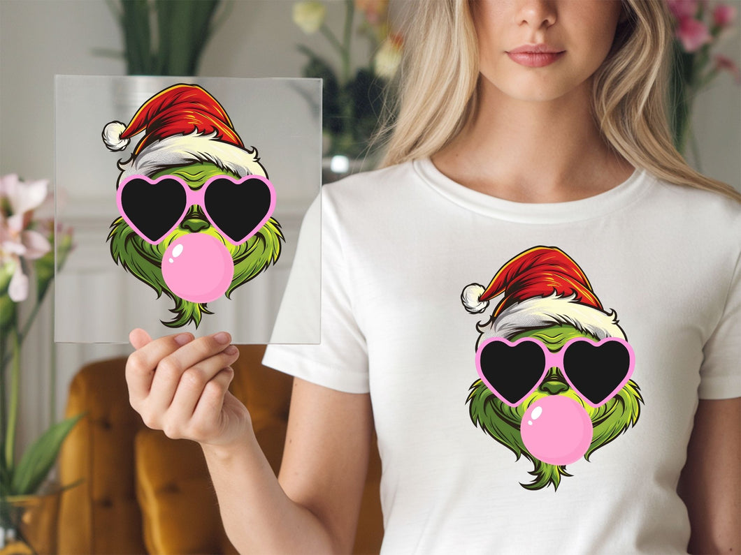 Green Guy bubble gum Santa hat Christmas DTF TRANSFER