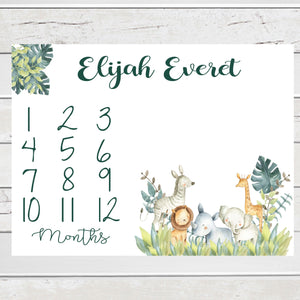 Personalized Milestone Blanket Safari Animals