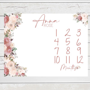 Personalized Milestone Blanket Pink Mauve Floral