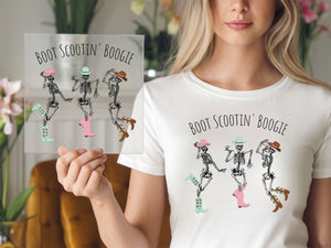 Boot Scootin Boogie Skelton Halloween DTF TRANSFER