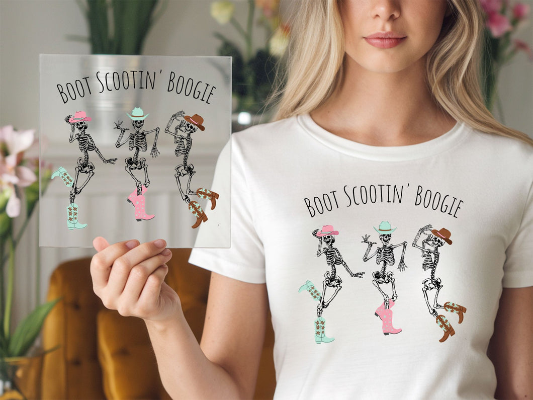 Boot Scootin Boogie Skelton Halloween DTF TRANSFER