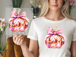 Pink colorful pumpkin with bow DTF TRANFER
