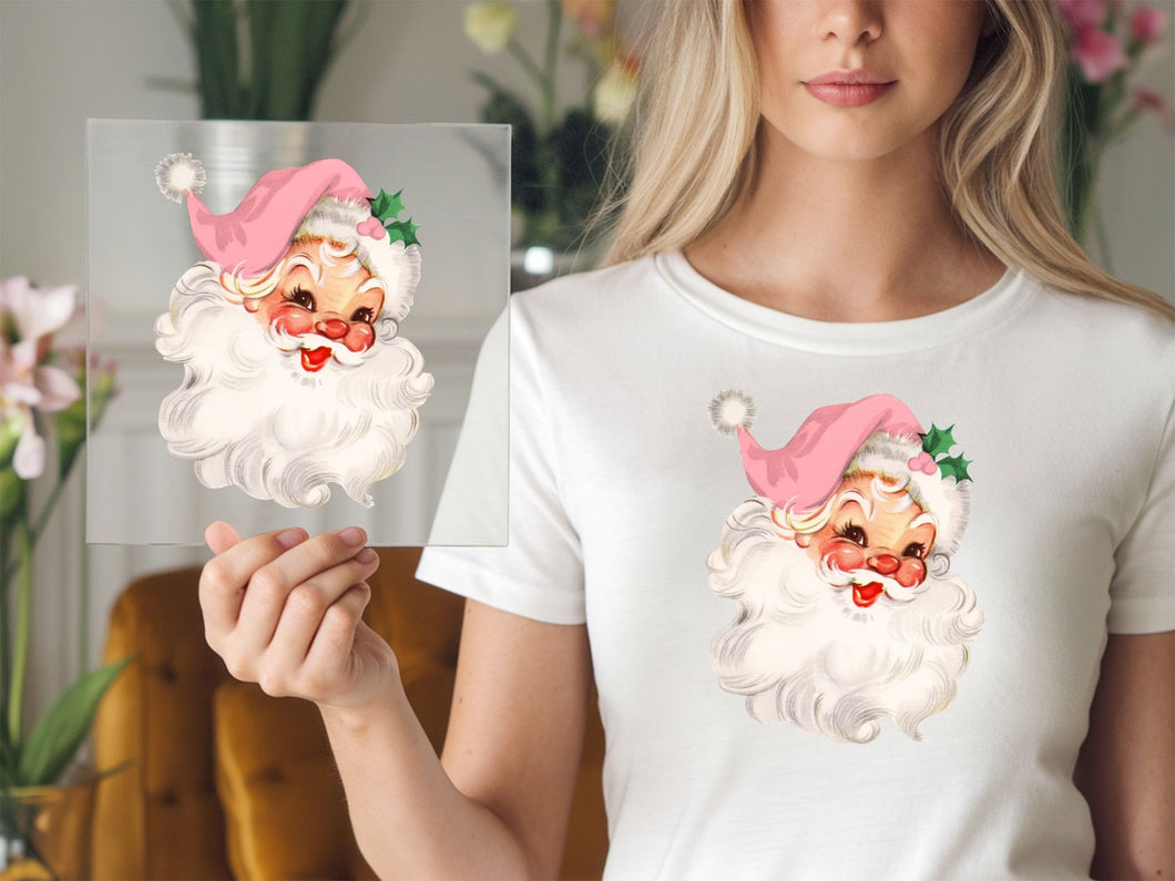 Pink Jolly Santa face Christmas DTF TRANSFER