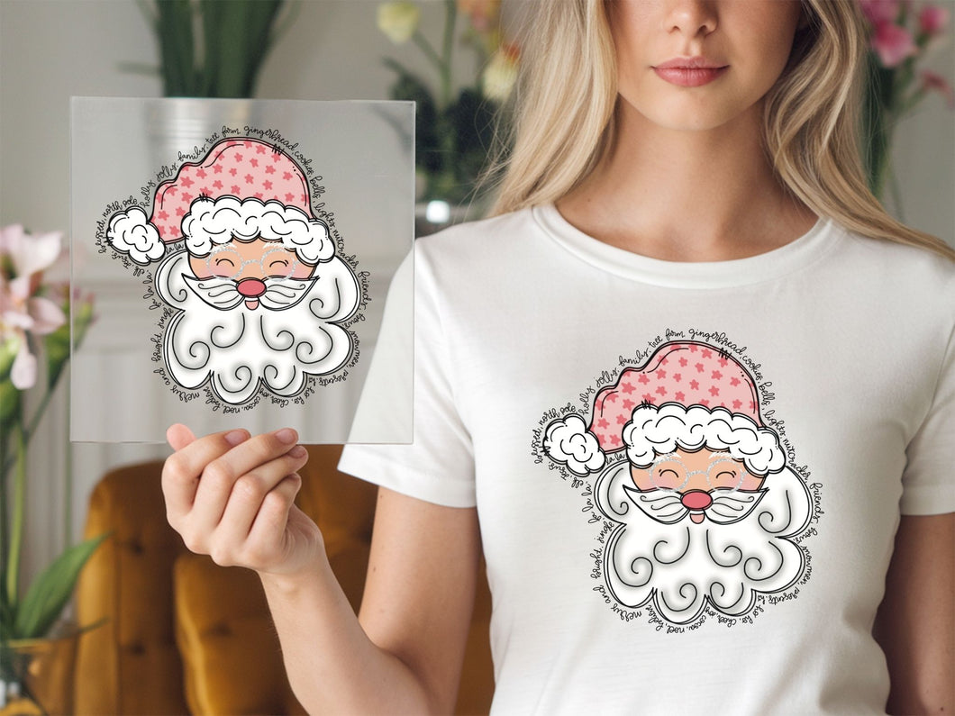 Pink Santa cute Santa face Christmas DTF TRANSFER