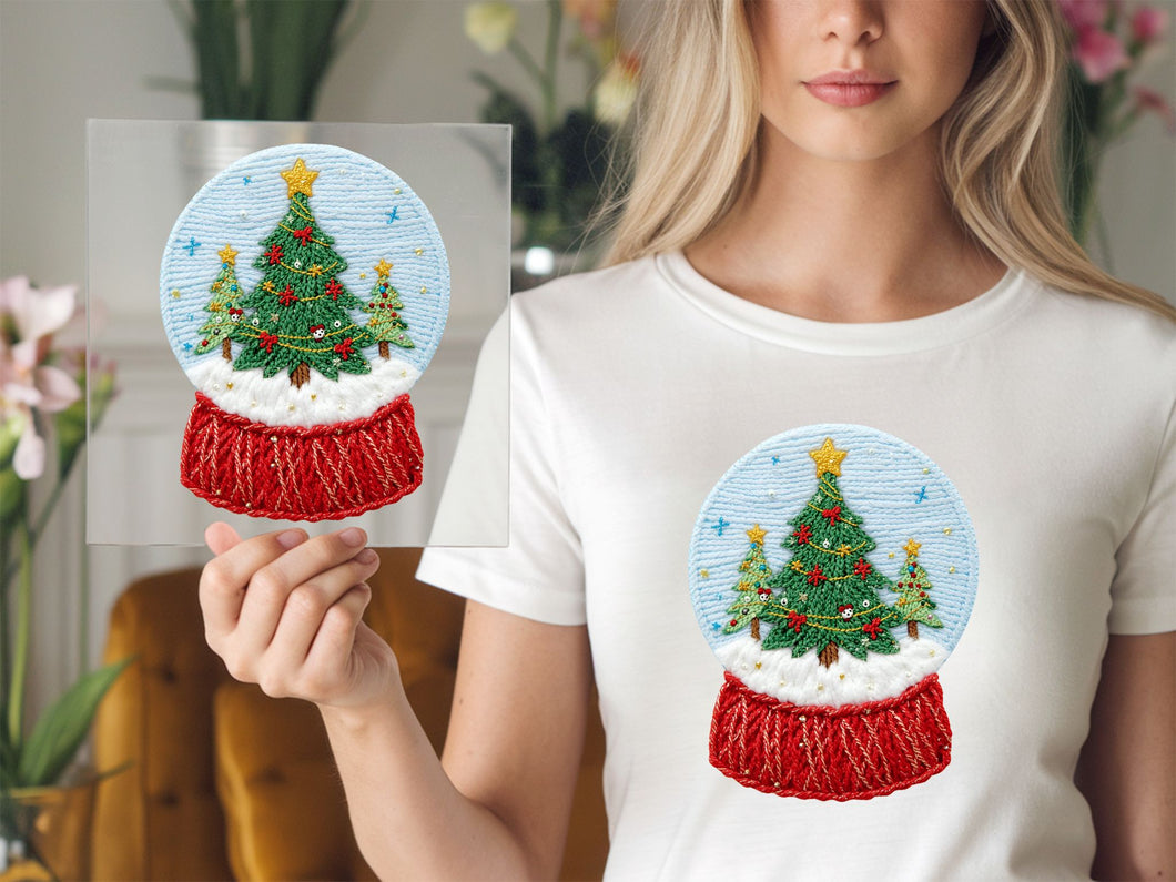 Christmas Tree Trio Snow Globe Yarn DTF TRANSFER