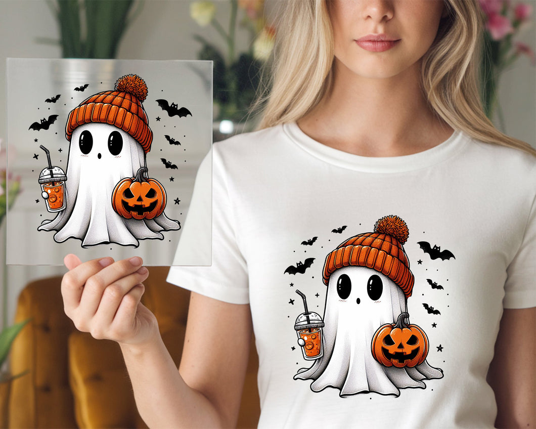 Ghost With Beanie And Pumpkin Spice DTF TRANSFER