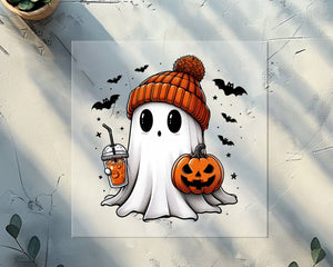 Ghost With Beanie And Pumpkin Spice DTF TRANSFER