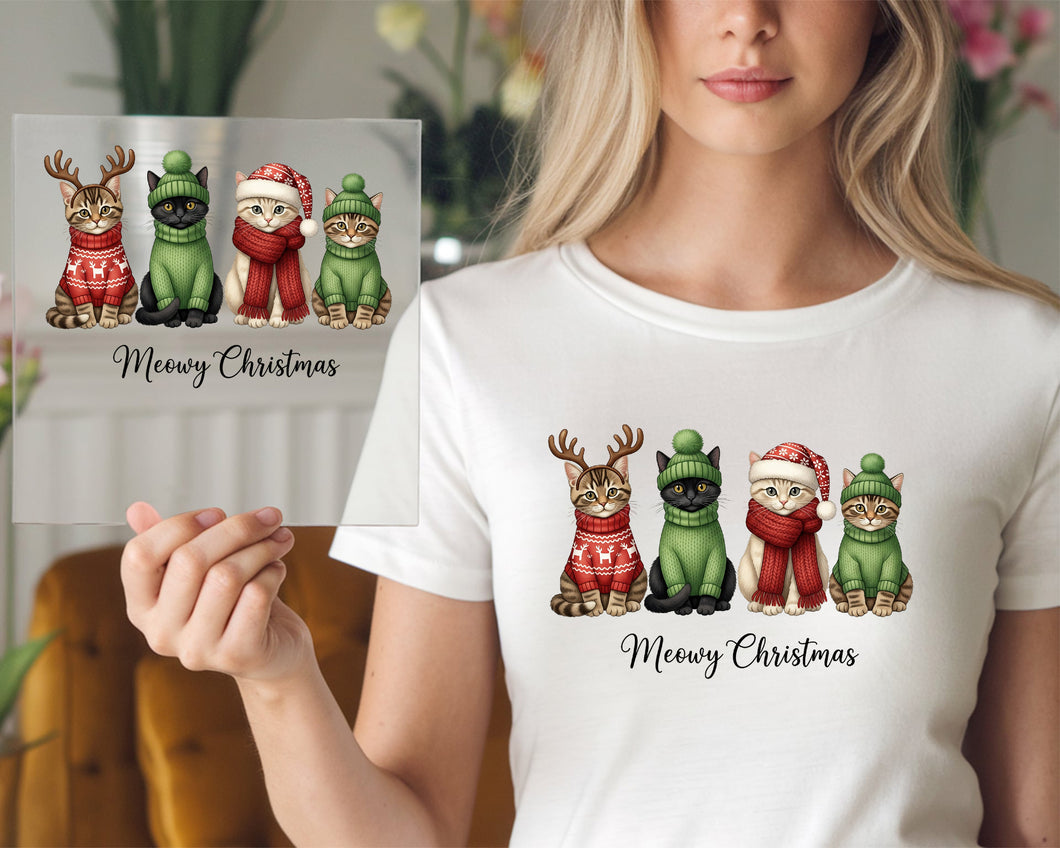 Merry Christmas Cats In Sweaters DTF TRANSFER