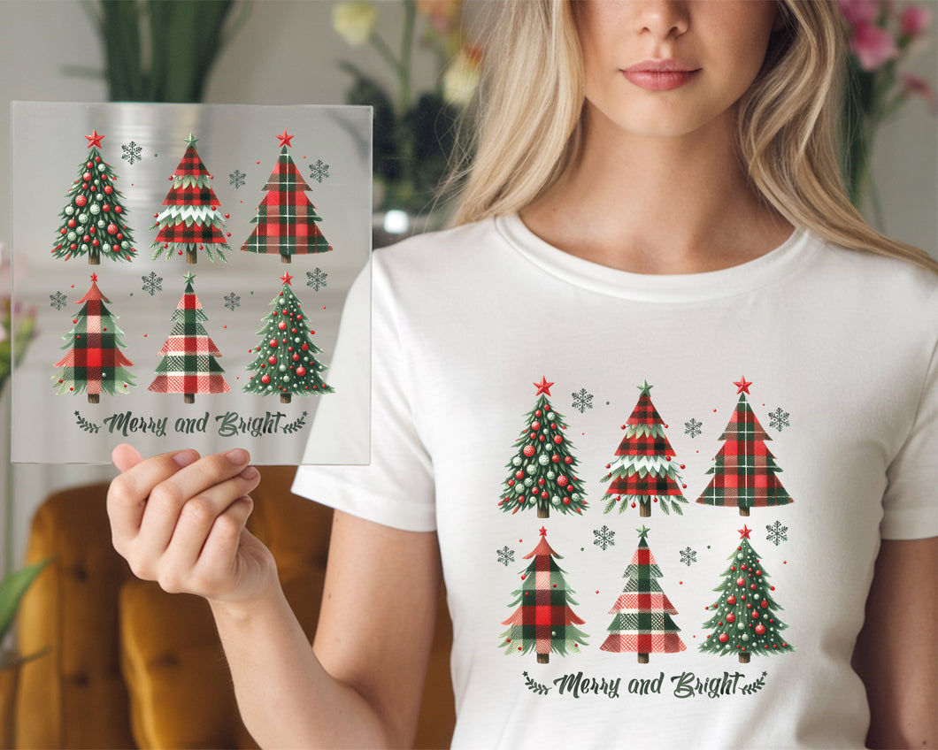 Merry And Bright - Plaid Trees DTF TRANSFER