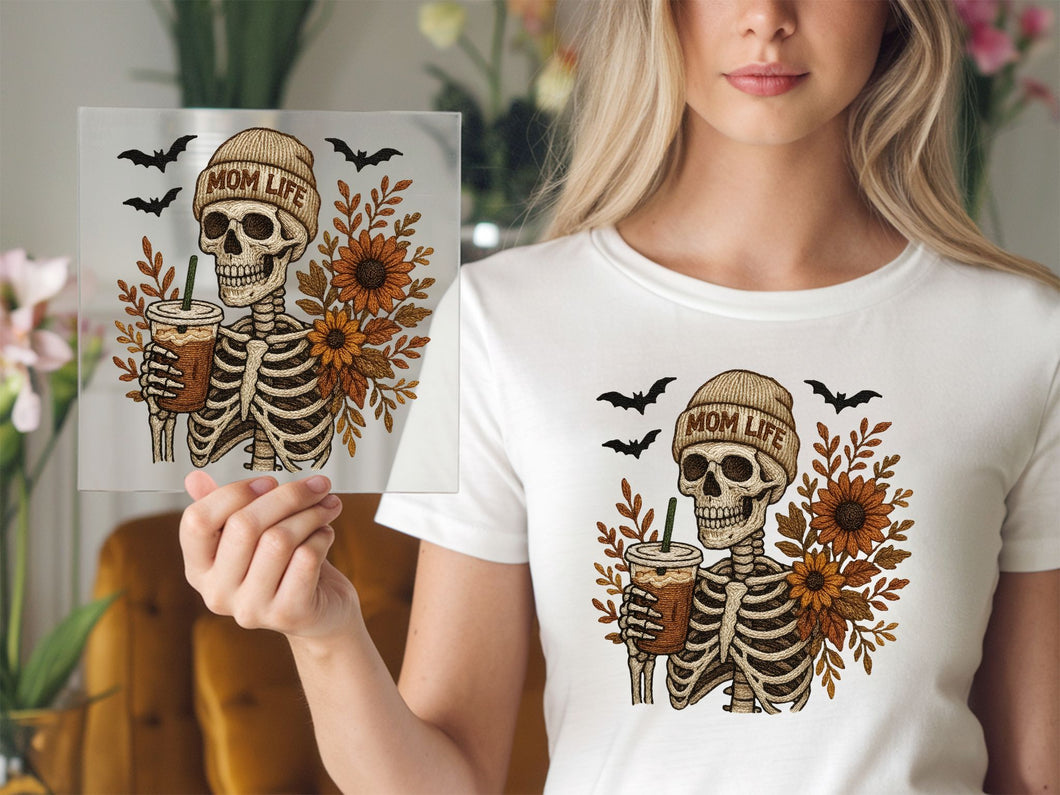 Mom Life Skellie With Coffee DTF TRANSFER