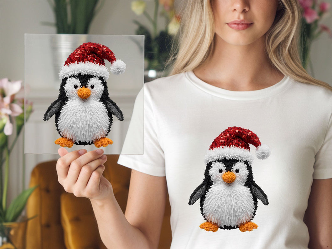 Penguin With Sequin Santa Hat DTF TRANSFER